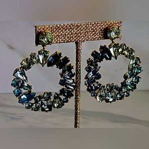 Vintage Elegant Blue and Green Crystal Earrings